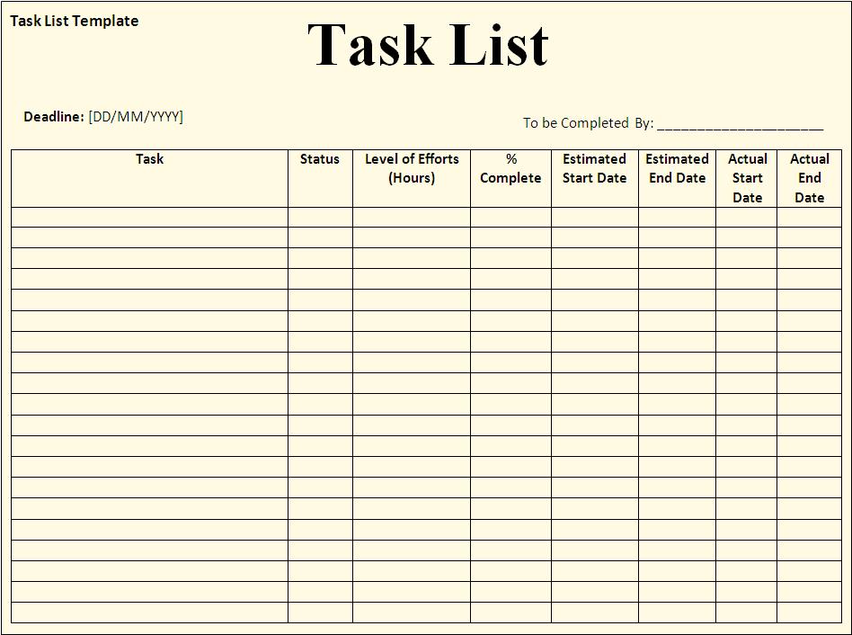 task list business plan