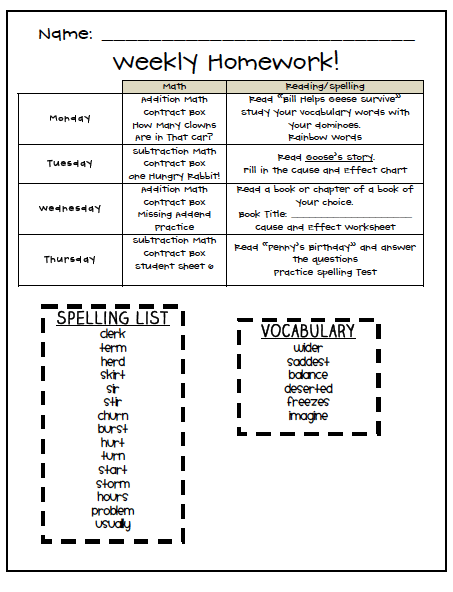 vocabulary homework templates