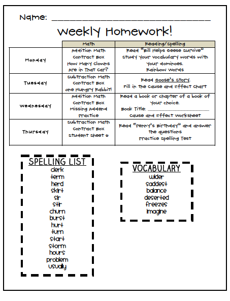 homework packet template