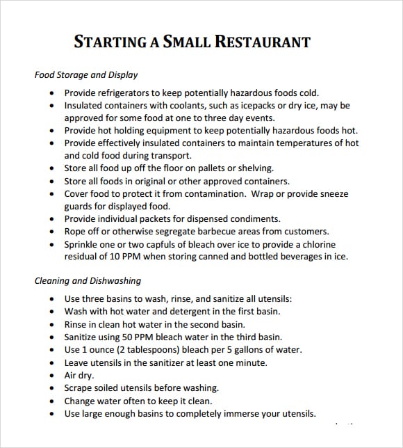 sample business plan of restaurants