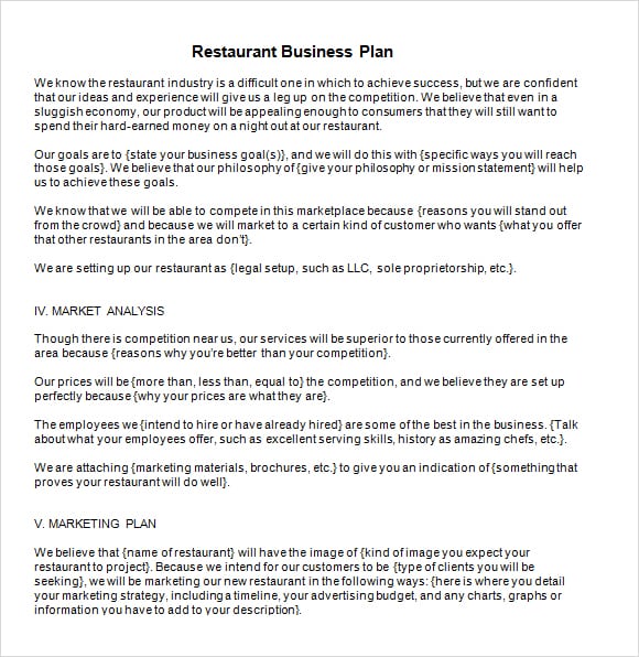 complete business plan for a restaurant