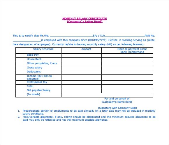 salary certificate template image 2