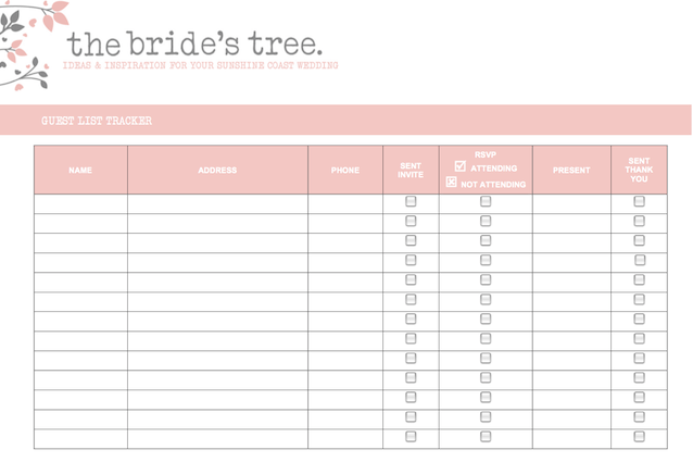 wedding invitation list template 2
