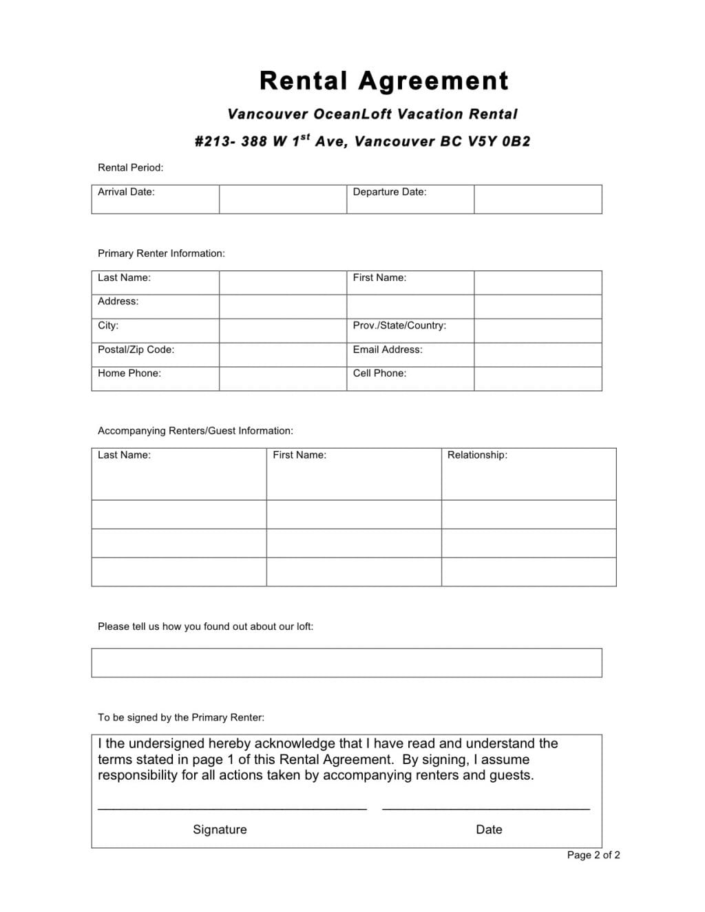 6 Free Rental Agreement Templates Excel PDF Formats