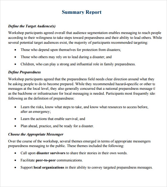 report meaning summary