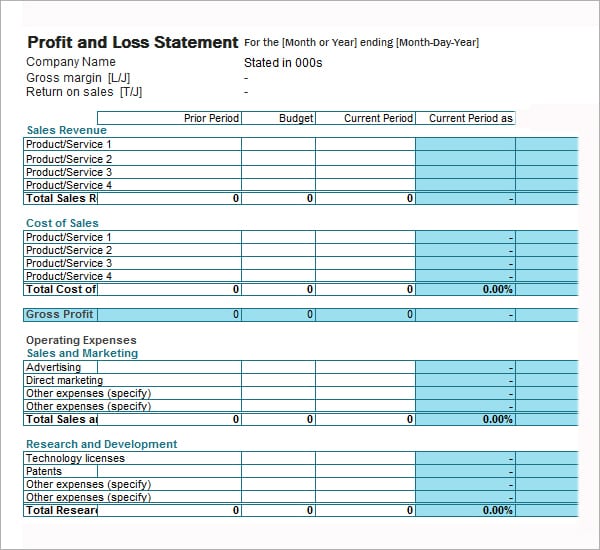 7 Free Profit and Loss Statement Templates Excel PDF Formats