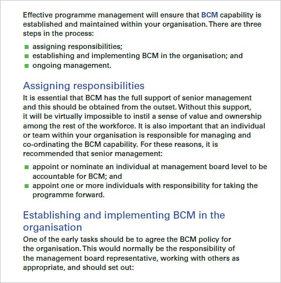 business continuity plan for application