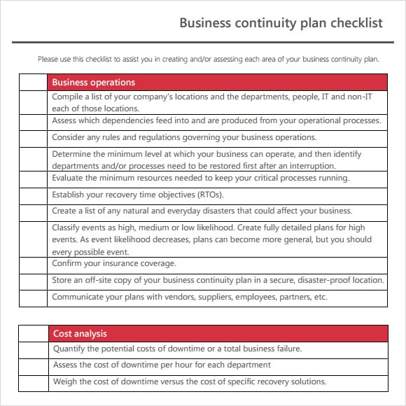 business continuity plan it template