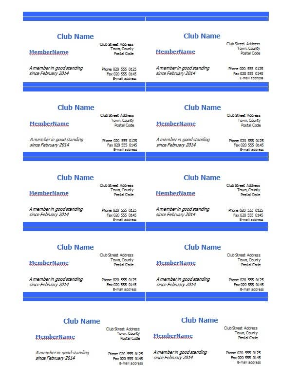 Club membership Card Template Excel PDF Formats